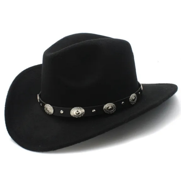 Unisex Black Western Cowboy Hat  Silver-tone Conch Faux Leather Strap - Picture 3 of 17